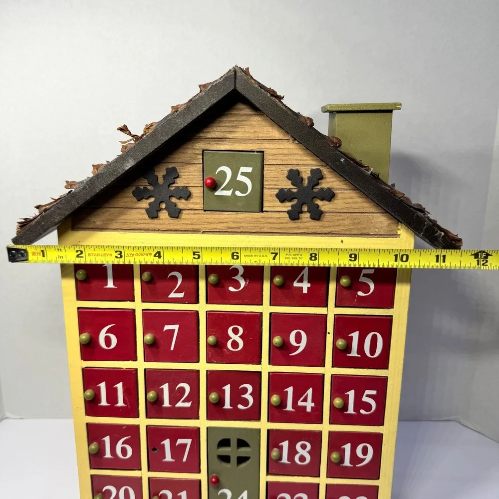 Wooden Christmas Advent Calendar House 25 Day‎ Countdown Red Yellow Green 14in